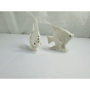 Vintage Bone China White Angel Fish Salt & Pepper Shakers SHIKEN JAPAN Ex Cond